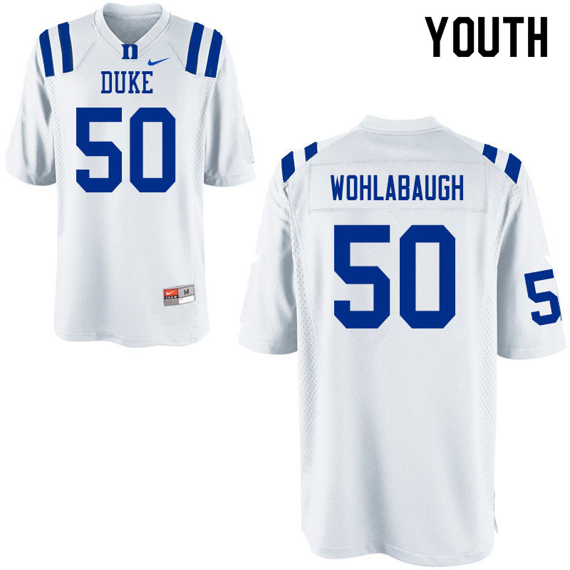 Youth #50 Jack Wohlabaugh Duke Blue Devils College Football Jerseys Sale-White - Click Image to Close